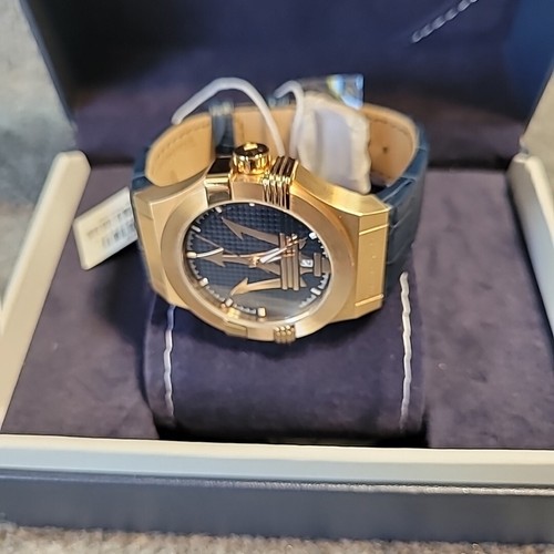 Maserati Men's Potenza Rose-Gold / Blue Leather Analog Display Quartz Watch - 第 8/11 張圖片