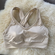 Yummie Cross-Back Wireless Bra Removable Pads Beige Size M/L