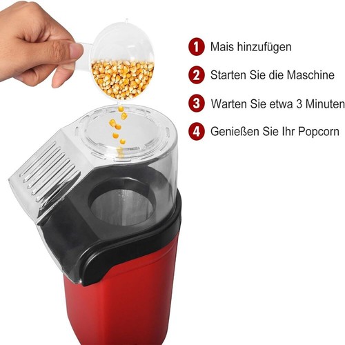 Mini Popcornmaschine Retro Popcorn Maker Popcornautomat Heißluft Fettfrei 1200W - Bild 4 von 21