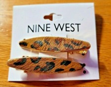 Nine West Cheetah Print Barrett Set (2) Gold Slide on Hair clips NEW 2" tortoise