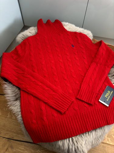 Polo Ralph Lauren Red Wool Cashmere Cable Knit Roll Neck Jumper size M Medium - Picture 7 of 17