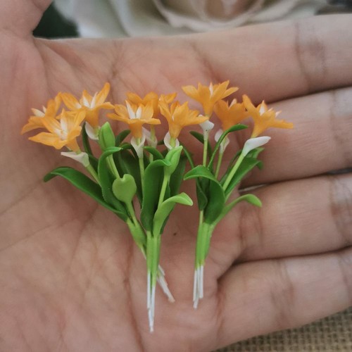3 Mini Orange Rain Lily Artificial Flower Miniature Dollhouse Fairy Garden Decor - Picture 4 of 8