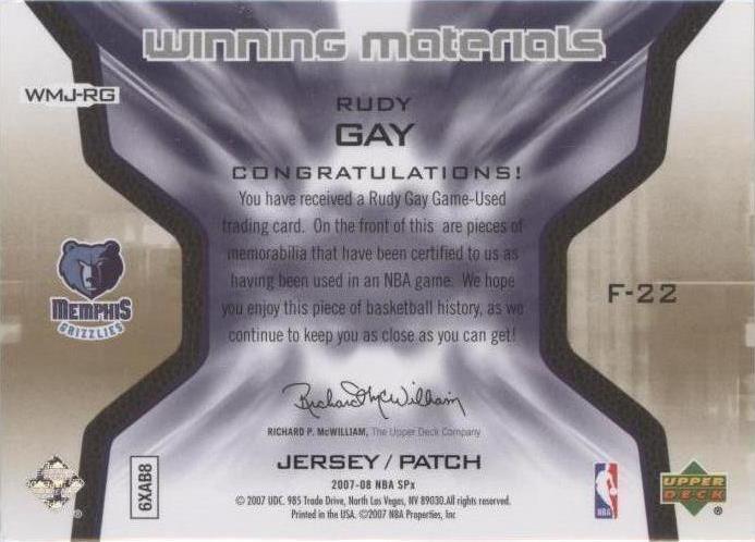2007-08 SPx - Rudy Gay #WMJ-RG