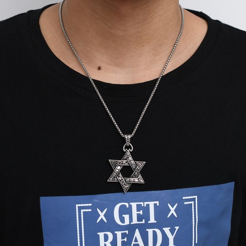 Stainless Steel Fashion 6 Point Star Hexagram Star of David Pendant Necklace - Picture 2 of 6