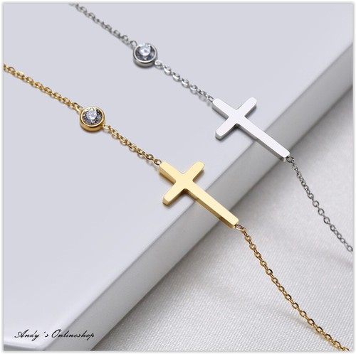 Damen Armband Kreuz Geschenk Edelstahl Zirkonia Geschenk für Frauen Arm Band - Bild 2 von 6