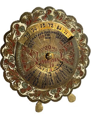 Vintage Brass Perpetual 20 Year Metal Calendar 1966-1985
