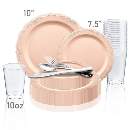 Disposable Plastic Dinnerware Set Wedding Party Package Elegant Vintage Plates - Picture 62 of 124