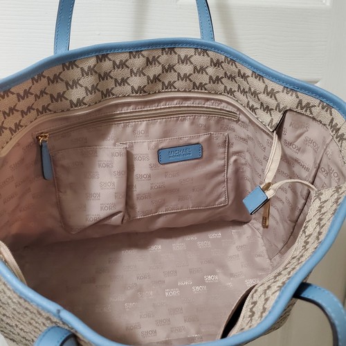 Michael Kors Studio Heritage Signature EMRY Large Top Zip Tote. Natural /Denim - Picture 10 of 19