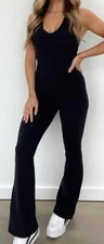 NWT Mono B Blackout Jumpsuit Criss Cross Back Straps in Black MSRP $65