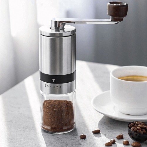 Manuelle Kaffeemühle Edelstahl Handkaffeemühle mit Keramik-Mahlwerk Kaffee Mühle - Bild 4 von 14