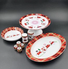 Christmas Porcelain Cake Pedestal, Candy Dish, Meat Platter, Napkin, Salt&Pepper