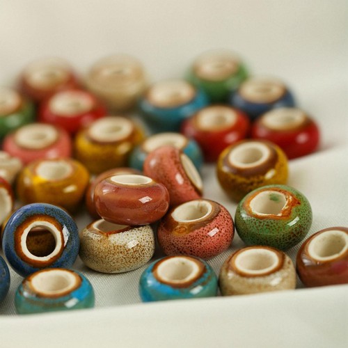 50Pcs Painted Ceramic Spacer Beads Handmade Large Hole Round - Picture 10 of 12