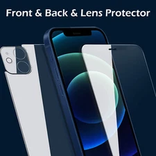For iPhone 12 / Pro Max Tempered Glass Front+Back+Screen Protector Camera Cover