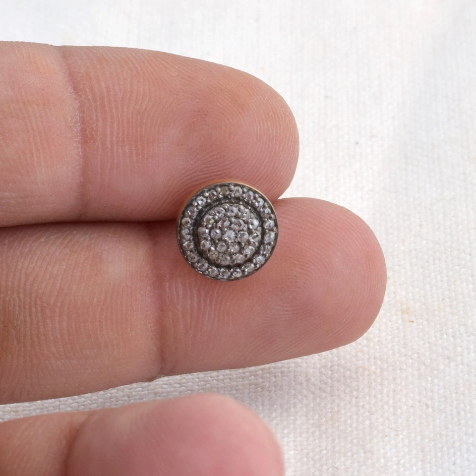 Pendientes de regalo minimalistas de plata 925 de oro de 14 quilates con pasador de disco de diamantes talla rosa para mujer Foto 3 de 4