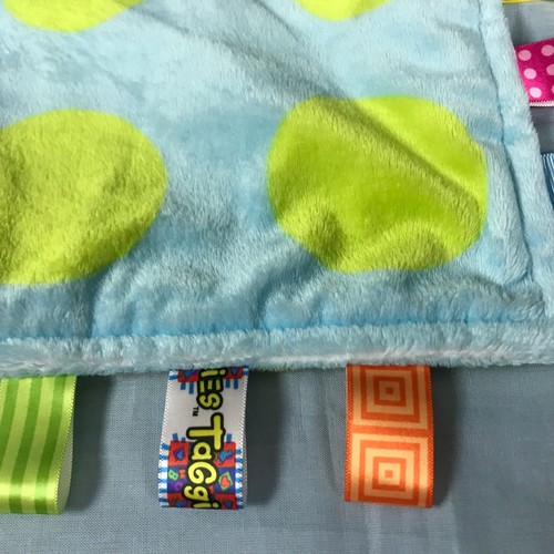 Taggies Green Blue Yellow Polka Dot Velour Lovey Baby Security Blanket Soft - Picture 5 of 5