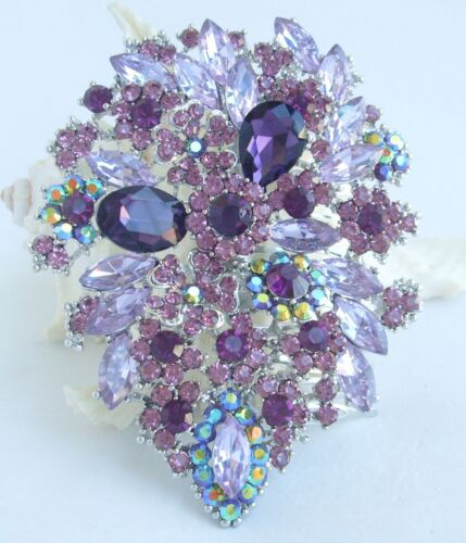 Luxury Headpiece Purple Rhinestone Crystal Flower Leaf Hair Comb Tiara 03905C2 - Picture 4 of 6