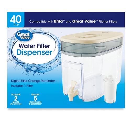 Great Value 40 Cup Water Filter Pitcher Large Capacity Great Tasting Water - Picture 3 of 6