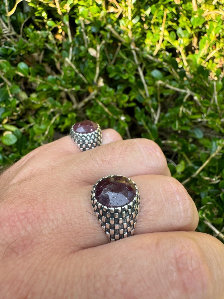 6ct Natural Red Ruby Real Genuine Gemstone Mens Solid 925 Sterling Silver Ring - Image 2 of 4