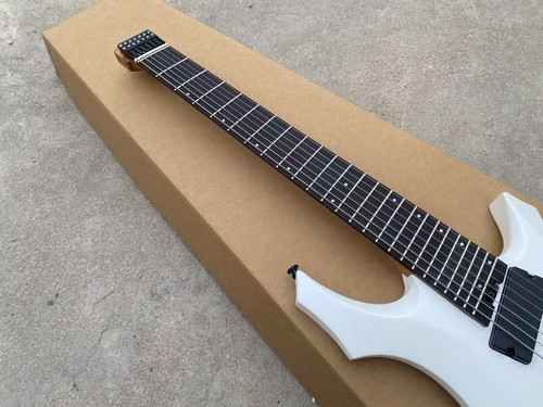 Satin White 7 String Headless Electric Guitar Red Killswitch Active Pickups - Picture 3 of 9