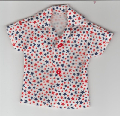 Homemade Doll Clothes-Red,White and Blue Stars Print Shirt that fits Ken Doll B8