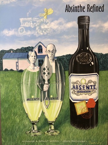 ABSINTHE Ad Poster, Homage A Grant Wood by artist John Pacovsky, New 19x26” - Picture 2 of 4