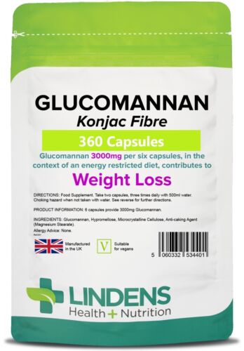 Glucomannan 500mg (360 Cap) High in Fibre (Konjac Fibre) Diet Control LINDENS UK - Picture 12 of 16