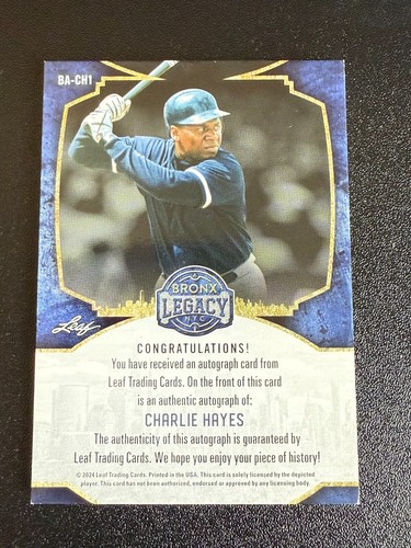 2024 Leaf a Bronx Legacy - Charlie Hayes #BA-CH1 Bronze Holofoil 34/65 Auto - Picture 2 of 2