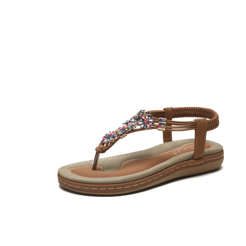 Women Bohemia Flat Sandals Comfort Leisure Crystal Beach Shoes Pinch Toe Sandals - Picture 2 of 13