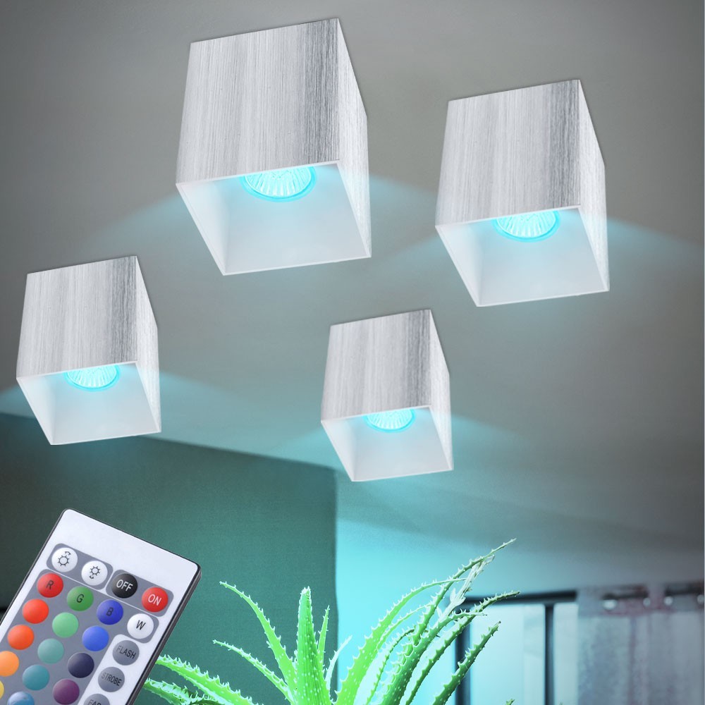 Conjunto de 4 Luces LED RGB de Techo Sala de Estar construcción Spotlight GU10 Regulable Conjunto de 4 Luces LED RGB de Techo Sala de Estar construcción Spotlight GU10 Regulable