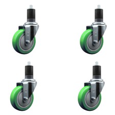 4 Inch SS Green Poly Wheel Swivel 1-5/8 Inch Expanding Stem Caster Set SCC