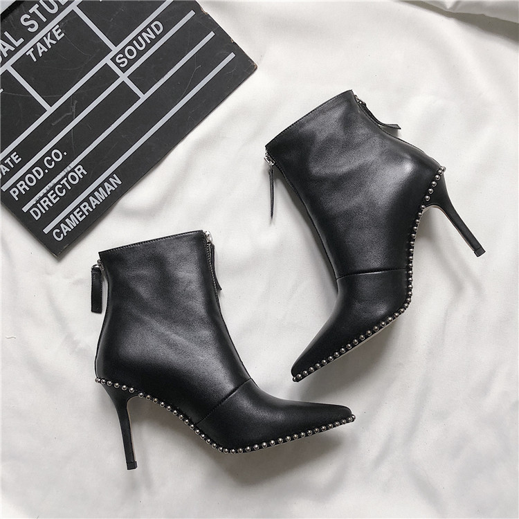 Women Slim High Heels Pointed Toe Zip Zip Zip Ankle Boots Solid Black Stiletto Booties 0e4813 Women Slim High Heels Pointed Toe Zip Zip Zip Ankle Boots Solid Black Stiletto Booties 0e4813