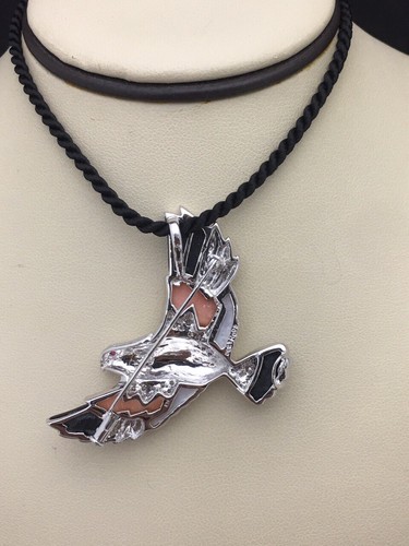 Ladies Estate Piece 18K White Gold Diamond Coral Onyx Dove BIRD Pin Pendant - Picture 2 of 12