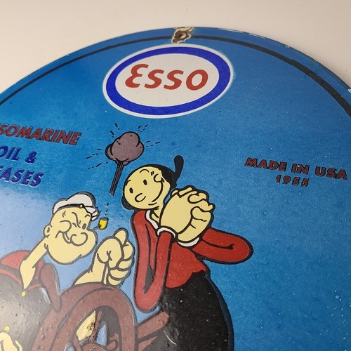 Vintage Esso Gasoline Sign - Popeye Marine Gas Service Display Ad Porcelain Sign - Picture 7 of 14
