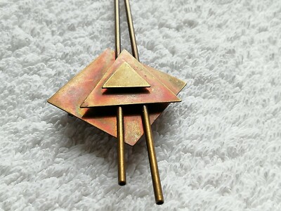 Broche Moderniste Vintage Vers Années 80 - Bijou D'artiste En Métal Cuivré, Excellent état