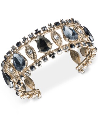 $225  MARCHESA CRYSTAL GOLD TONE STONE OPEN CUFF BRACELET STATEMENT MM11