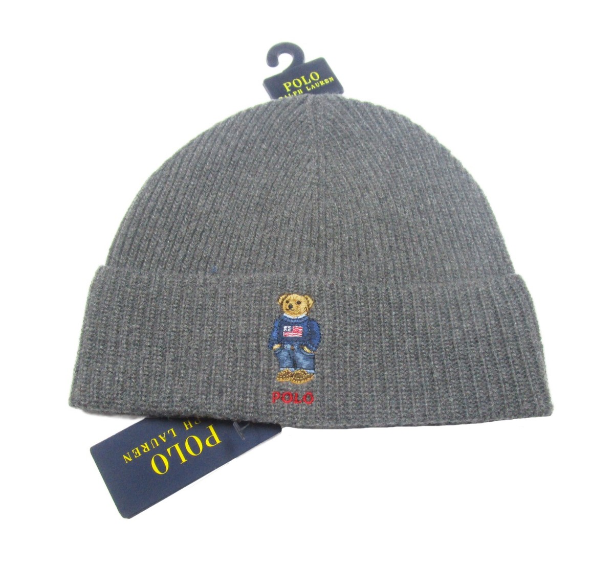Polo Ralph Lauren Men's Grey Flag Polo Bear Wool Blend Ribbed Cuff