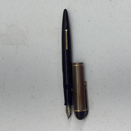EVERSHARP SKYLINE FOUNTAIN PEN DUBONET CAP VINTAGE 14k NIB BURGUNDY 5" 30'S-40'S - Picture 4 of 16