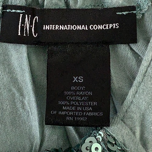 INC International Concepts Women's XS Light Green Sequin Gathered Neck Tank Top - Picture 2 of 8