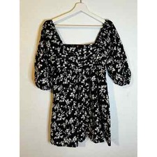 Miami by Francesca’s Dress Puff Sleeve Mini Black White Floral Size Small