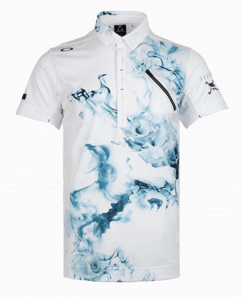 OAKLEY Men Skull Burn Up Polo T-Shirt White Casual Tee Top