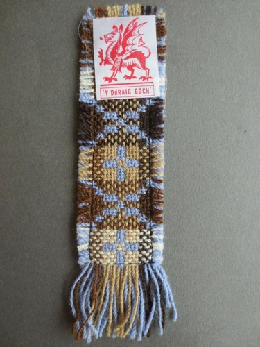Welsh Bookmark Woven Wool WALES Blue Brown Cream Reversible Geometric UNUSED - Picture 2 of 2