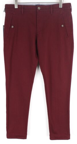 HARMONT & BLAINE Men Trousers Sized 50 Stretch Red Burgundy Twill Narrow Fit - Afbeelding 1 van 11