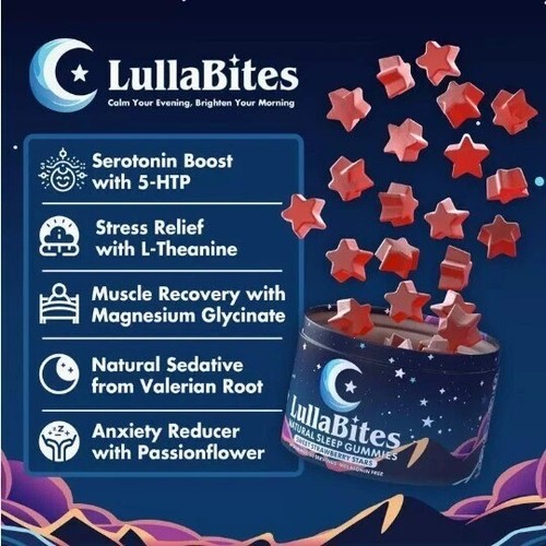 5 Bottles LullaBites Natural Sleep Gummies Strawberry Stars Flavor 60 Gummies - Picture 2 of 9