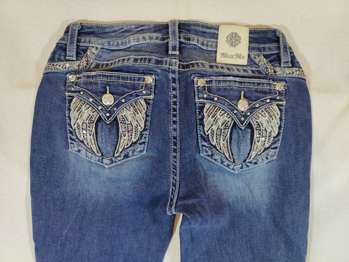 Miss Me Jeans Women's 29 Chloe Boot Cut Angel Wing Sequin Denim Western Blue - Picture 2 of 12