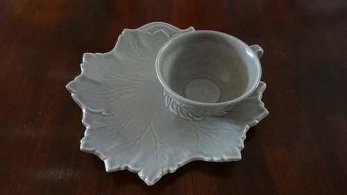 Vintage Woodfield Mfg. Steubenville Gray Leaf Cup and Serving Saucer