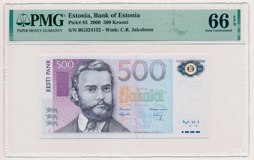 ESTONIA 500 KROONI PICK 83 JAKOBSON - SWALLOW BIRD 2000 PMG 66 GEM UNC EPQ