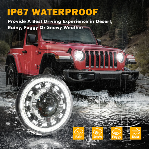 AUXBEAM 7" Round LED Headlight DRL+4" Fog Lights For Jeep Wrangler JK 2007-18 - Picture 9 of 12