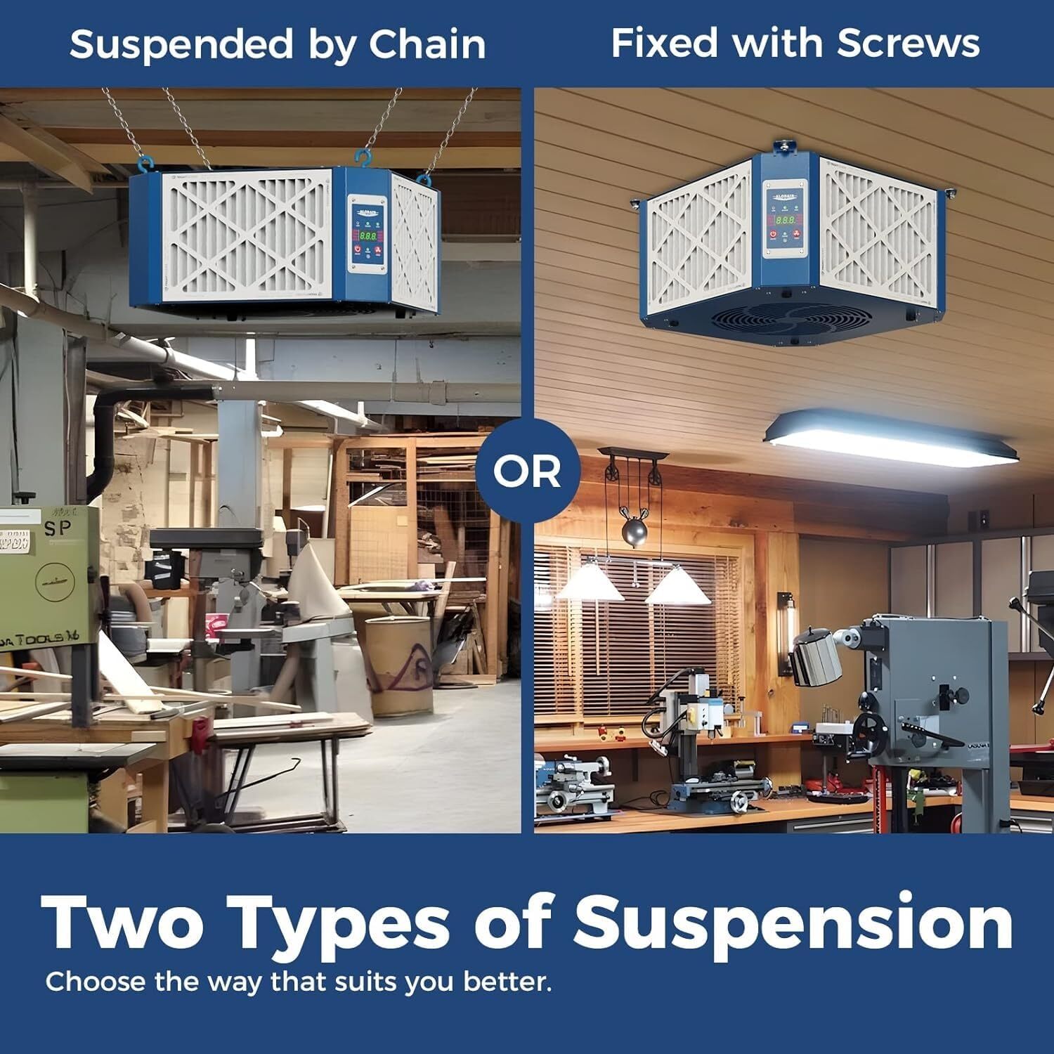 ALORAIR 1350 CFM Air Filt System Woodworking Dust Collector w/Strong Vortex Fan