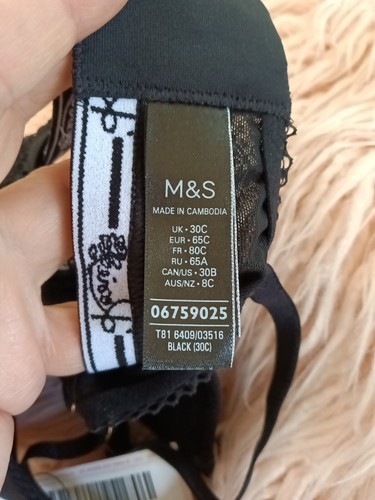 Bra Rosie Marks and Spencer Wireless Bra 30B Rib Lounge Black White New with tag - Picture 8 of 11