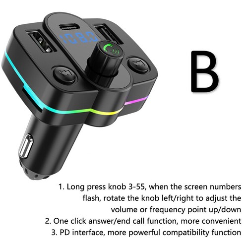 Type-C Fast Charging Car Charger FM Transmitter Dual USB Music Player MP3 - 第 2/14 張圖片